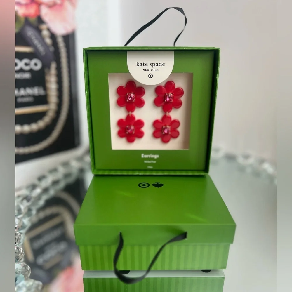 Kate Spade New York × Target Floral Linear Earrings Red New With Box